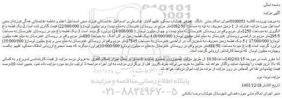 مزایده فروش 1-زمین معروف به تپه به مساحت 1082/50متر مربع 
