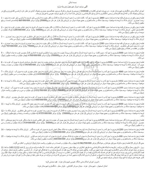 مزایده فروش  15 قطعه زمین 