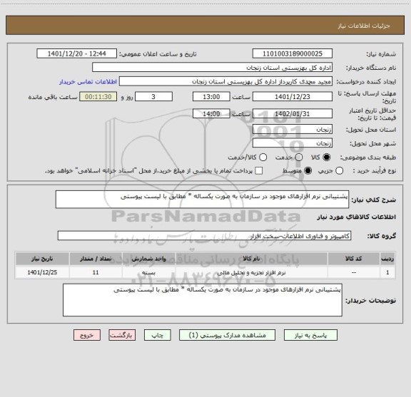 استعلام پشتیبانی نرم افزارهای موجود در سازمان به صورت یکساله * مطابق با لیست پیوستی