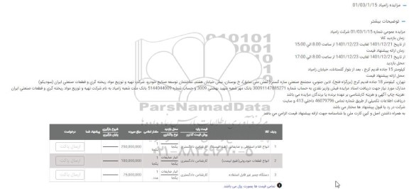 مزایده انواع اقلام اسقاطی و ضایعاتی و...
