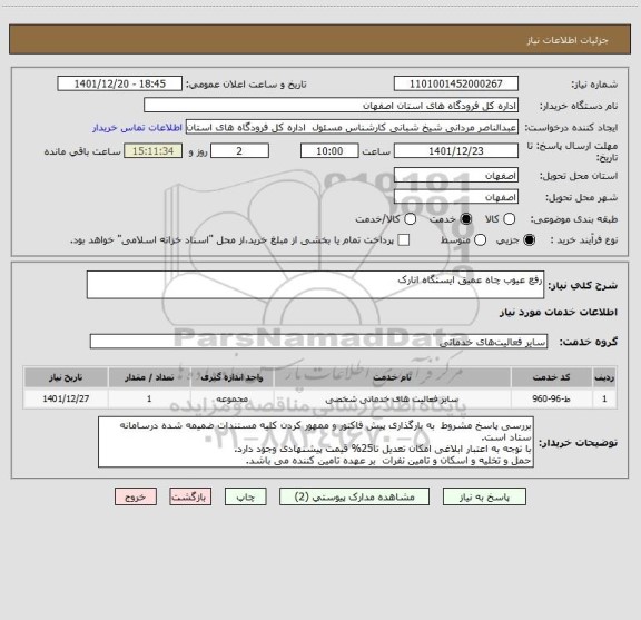 استعلام رفع عیوب چاه عمیق ایستگاه انارک