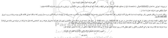 مزایده فروش تعداد یک لنگه درب ضدسرقت از تولیدات شرکت آلتون درب مدل ونوس