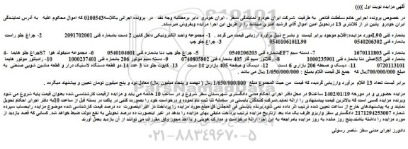 مزایده فروش مجموعه واحد الکترونیکی داخل کابین 2 دست و...