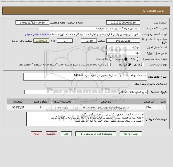 استعلام استعلام پهنای باند اینترنت سازمان طریق فیبر نوری در سال1402