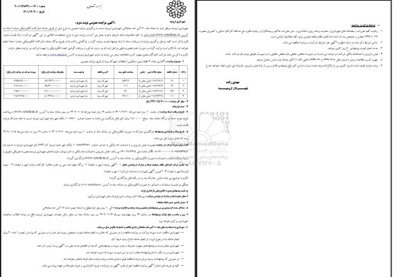 مزایده واگذاری تعداد 4 قطعه زمین مسکونی نوبت دوم 