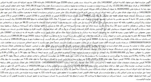 مزایده ششدانگ آپارتمان طبقه همکف