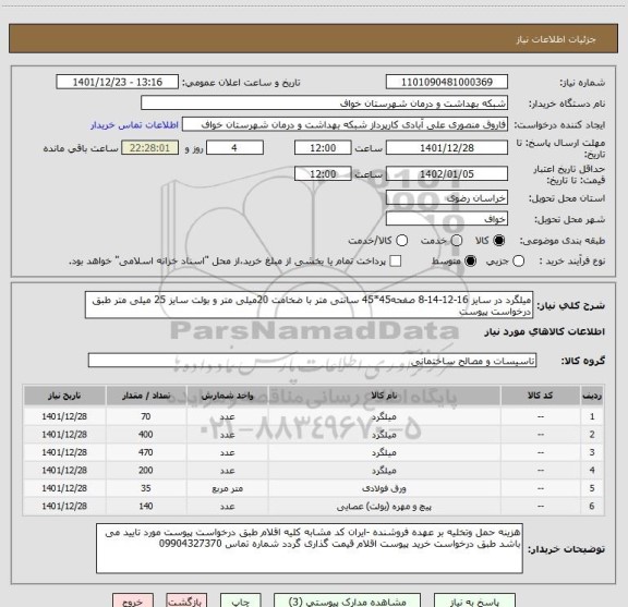 استعلام میلگرد در سایز 16-12-14-8 صفحه45*45 سانتی متر با ضخامت 20میلی متر و بولت سایز 25 میلی متر طبق درخواست پیوست