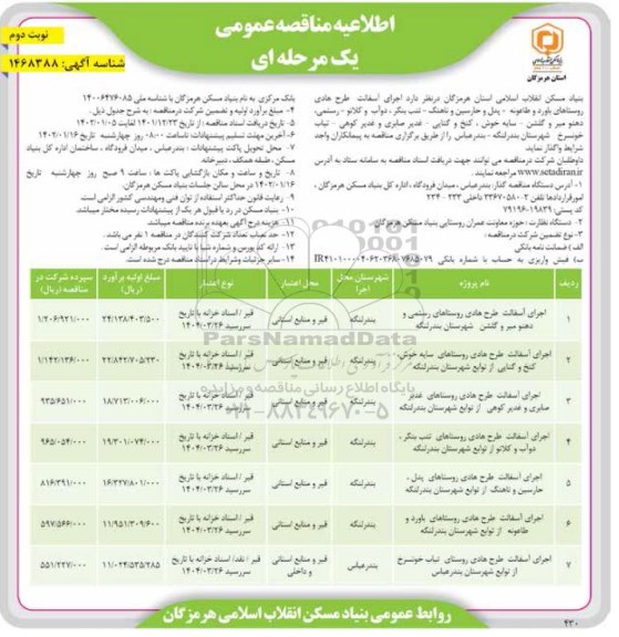  مناقصه اجرای آسفالت طرح هادی روستاهای ... ـ نوبت دوم