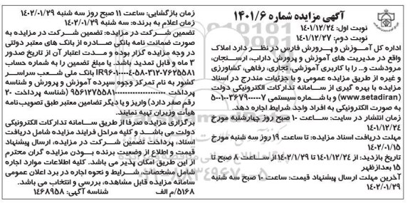 مزایده اجاره املاک