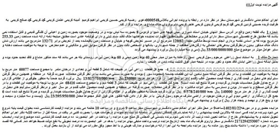 مزایده فروش شماره 1  یک قطعه زمین  