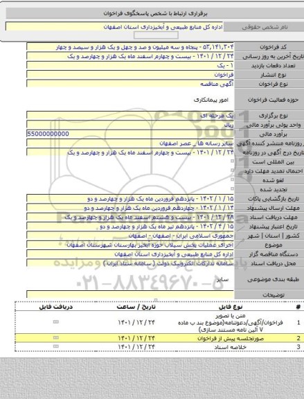 مناقصه, اجرای عملیات پخش سیلاب حوزه آبخیز بهارستان شهرستان اصفهان
