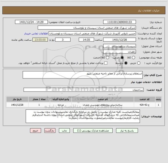 استعلام استعلام زیرسازی برخی از معابر ناحیه صنعتی بمپور