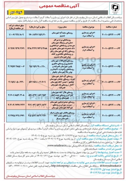 مناقصه اجرای زیرسازی و آسفالت گرم و آسفالت سرد- نوبت دوم 