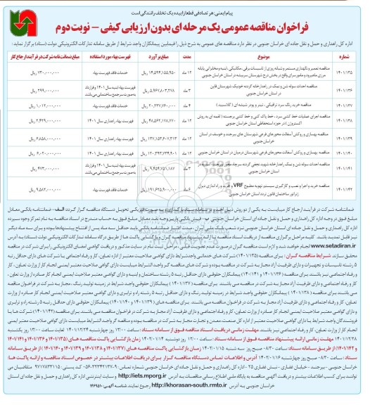 فراخوان مناقصه تعمیر و نگهداری مستمر و شبانه روزی از تاسیسات برقی مکانیکی .....