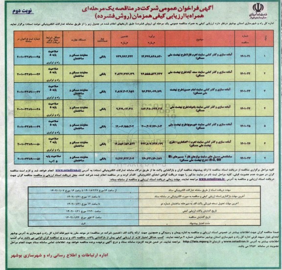 فراخوان عمومی مناقصه آماده سازی و گذر کشی سایت اهرم فاز 1 ...- نوبت دوم 