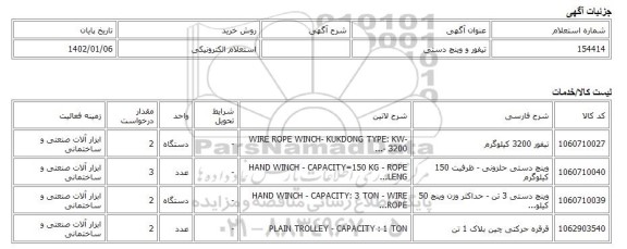 استعلام الکترونیکی، تیفور و وینچ دستی