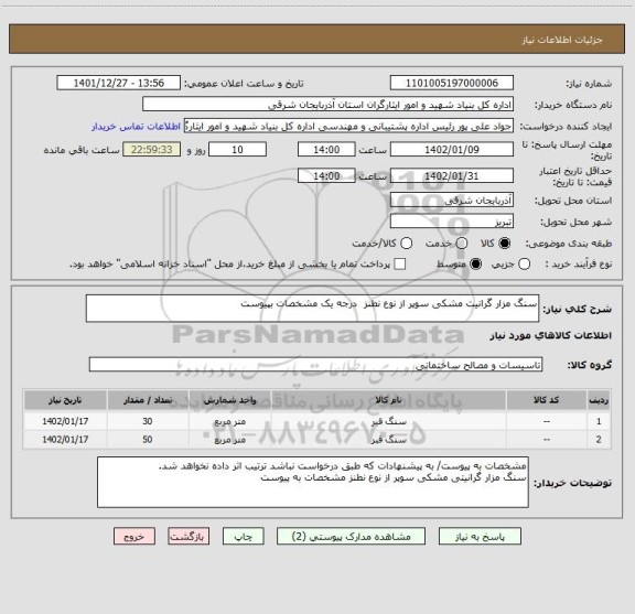استعلام سنگ مزار گرانیت مشکی سوپر از نوع نطنز درجه یک مشخصات بپیوست