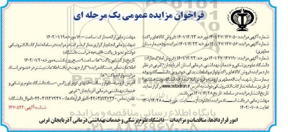 مزایده فروش کالاهای راکد و لوازم یدکی و قطعات یدکی خودرویی ...