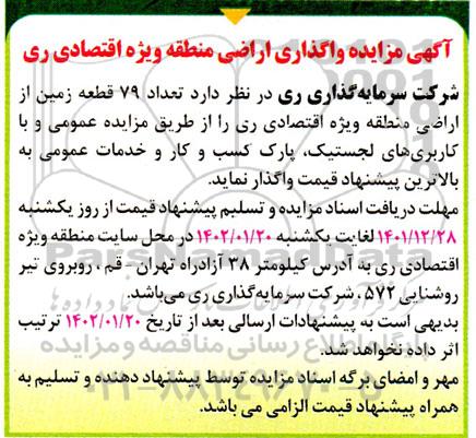 مزایده واگذاری تعداد 79 قطعه زمین از اراضی 
