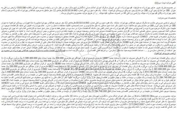 مزایده فروش میزان 180 من مشاع زمین آبی و 180 من مشاع زمین دیم