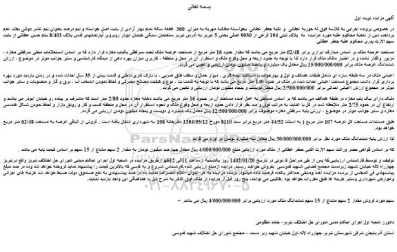 مزایده فروش ملک تحت سرقفلی یکباب