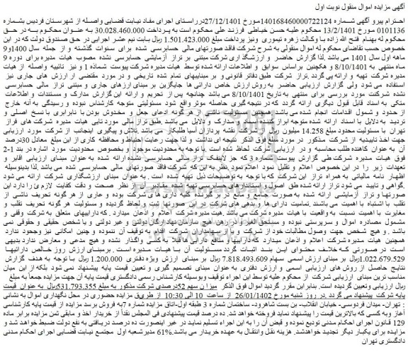 مزایده فروش میزان سهم 52درصدی شرکت