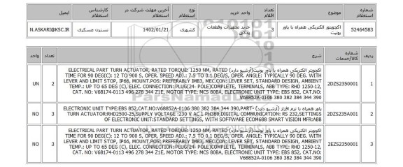 استعلام، اکچویتور الکتریکی همراه با پاور یونیت