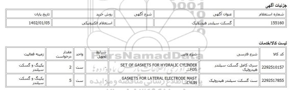 استعلام الکترونیکی،  گسکت سیلندر هیدرولیک