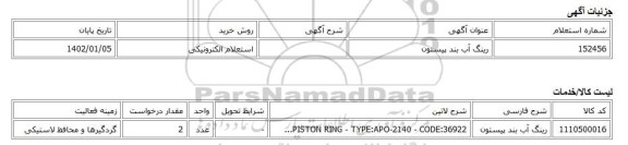 استعلام الکترونیکی، رینگ آب بند پیستون