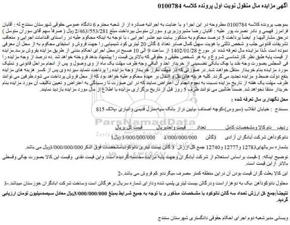 مزایده فروش نانو کودآهن شرکت آبادگران آزادی