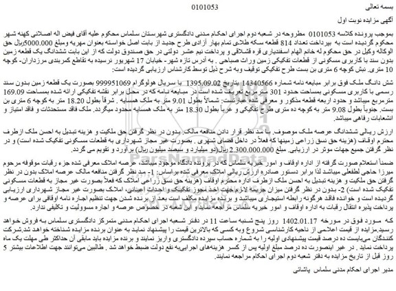 مزایده فروش شش دانگ ملک 