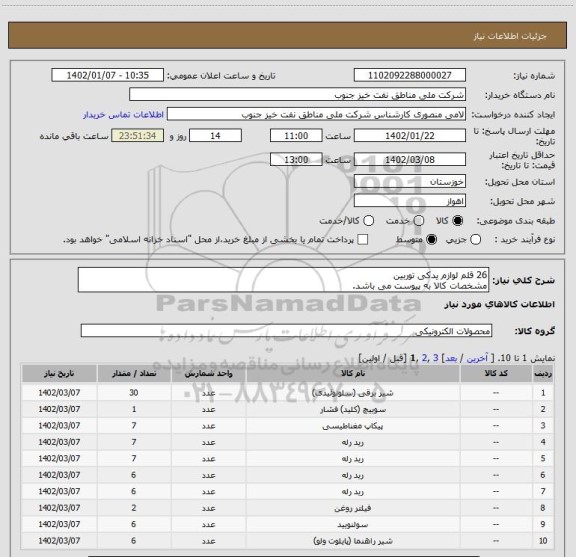 استعلام 26 قلم لوازم یدکی توربین
مشخصات کالا به پیوست می باشد.