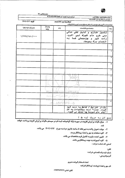 استعلام تکمیل حفاری و کابل کشی خاکی مسی 