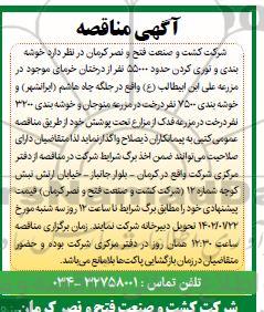 مناقصه خوشه بندی و توری کردن حدود 55000 نفر از درختان خرمای موجود