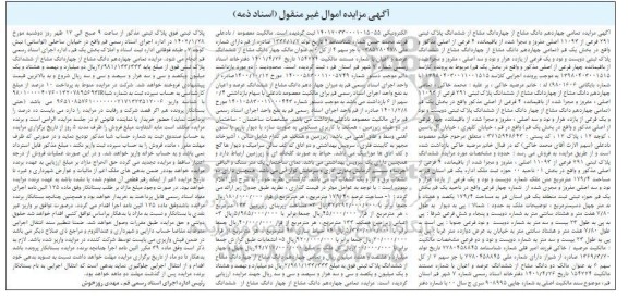 مزایده ششدانگ پلاک ثبتی 291 فرعی از 11093 اصلی 