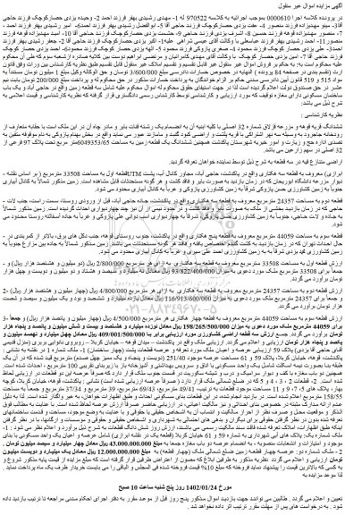مزایده فروش ششدانگ قریه قوهه و مزرعه قزلاق شماره 32 اصلی با کلیه ابنیه آن به انضمام یک رشته قنات بایر و مادر چاه آن در این ملک