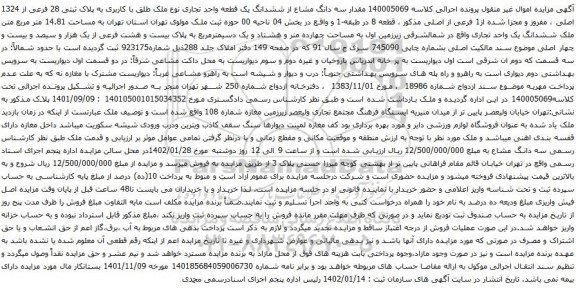 مزایده سه دانگ مشاع از ششدانگ یک قطعه واحد تجاری