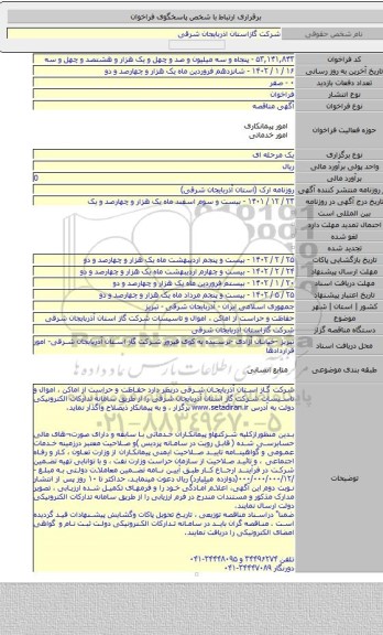 مناقصه, حفاظت و حراست از اماکن ، اموال و تاسیسات شرکت گاز استان آذربایجان شرقی