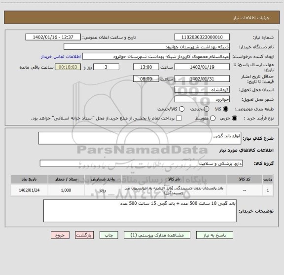 استعلام انواع باند گچی