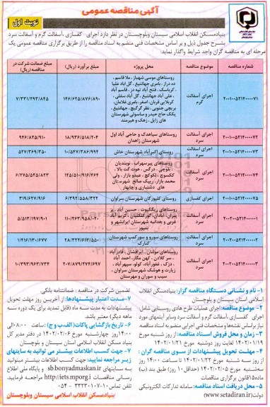 مناقصه اجرای کفسازی، آسفالت گرم و آسفالت سرد