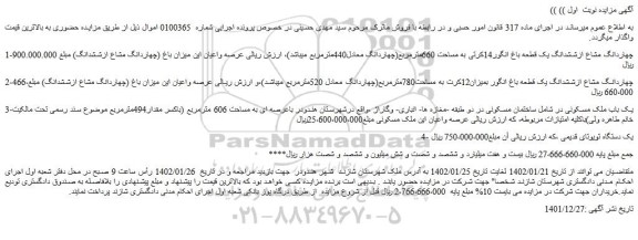 مزایده فروش چهاردانگ مشاع ازششدانگ یک قطعه باغ انگور14کرتی به مساحت 660مترمربع و...