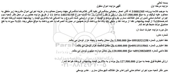 مزایده خط اعتباری شماره 09918321258
