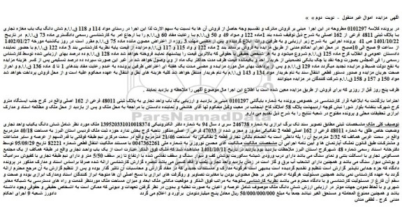 مزایده شش دانگ یک باب مغازه تجاری با پلاک ثبتی 4811 فرعی از 162 اصلی