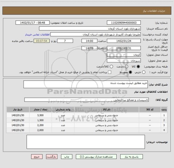 استعلام خرید مطابق لیست پیوست شده