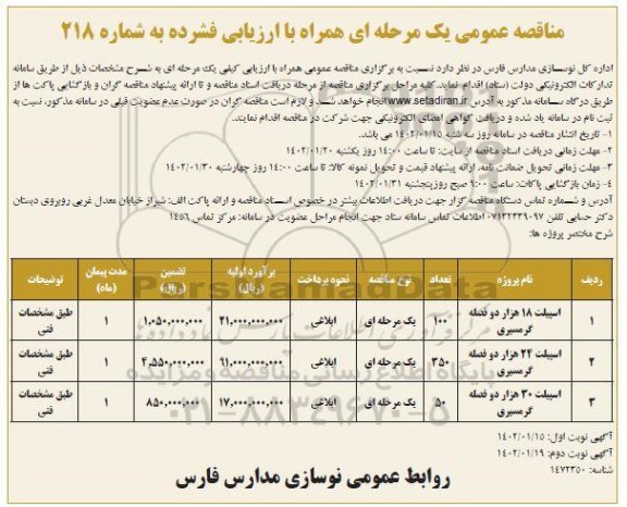 مناقصه عمومی اسپیلت 18 هزار دو فصله گرمسیری ... ـ نوبت دوم