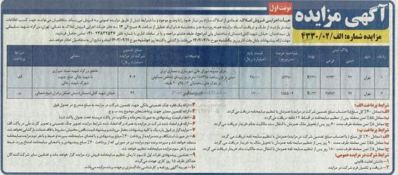 مزایده فروش دو ملک با کاربری مسکونی