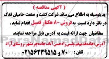 مزایده فروش 80 هکتار فصیل