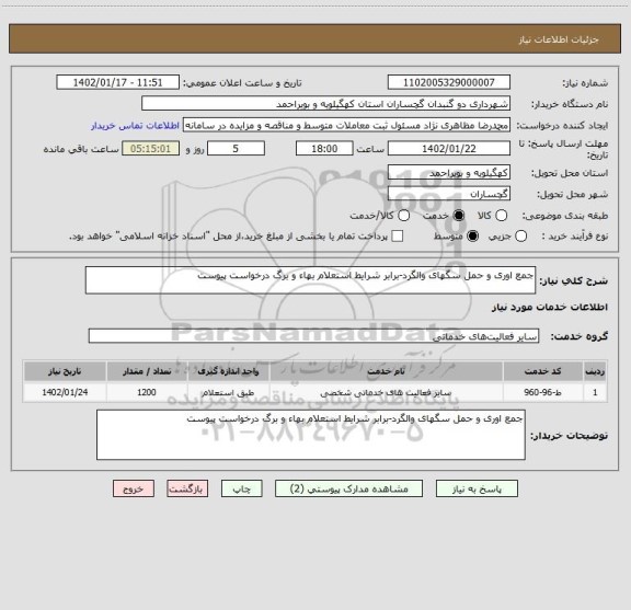 استعلام جمع اوری و حمل سگهای والگرد-برابر شرایط استعلام بهاء و برگ درخواست پیوست