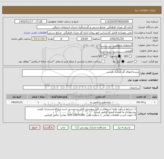 استعلام زیرساختهای گردشگری هریس