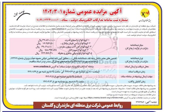مزایده عمومی فروش کالاهای اسقاطی... 